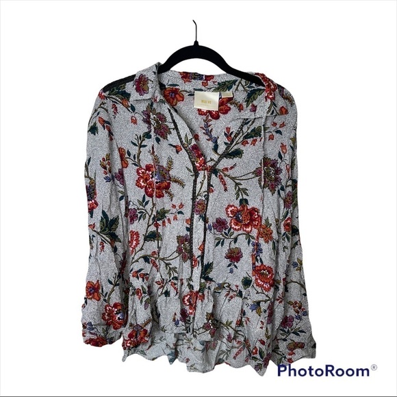 MAEVE x ANTHROPOLOGIE Janie Floral Flounced Long Sleeve Peasant Top Size 0/XS - Picture 5 of 9